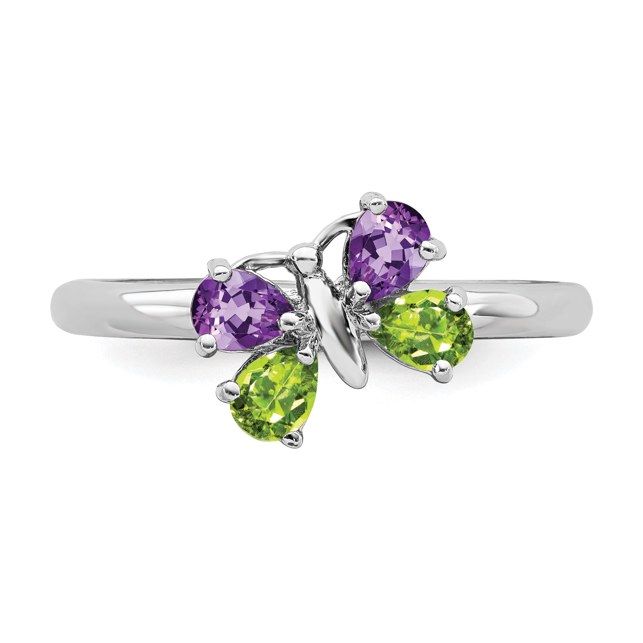 Sterlingsilber Stapelbar Expressions Amethyst & Peridot Schmetterling Ring