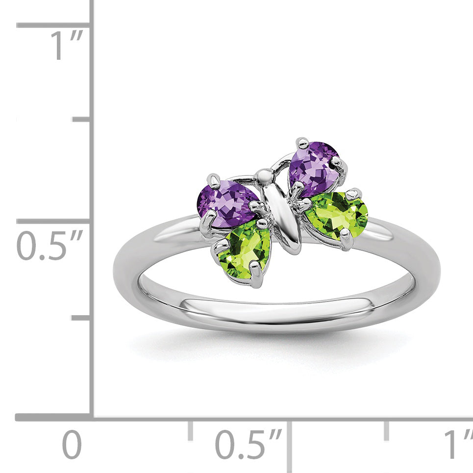 Sterlingsilber Stapelbar Expressions Amethyst & Peridot Schmetterling Ring