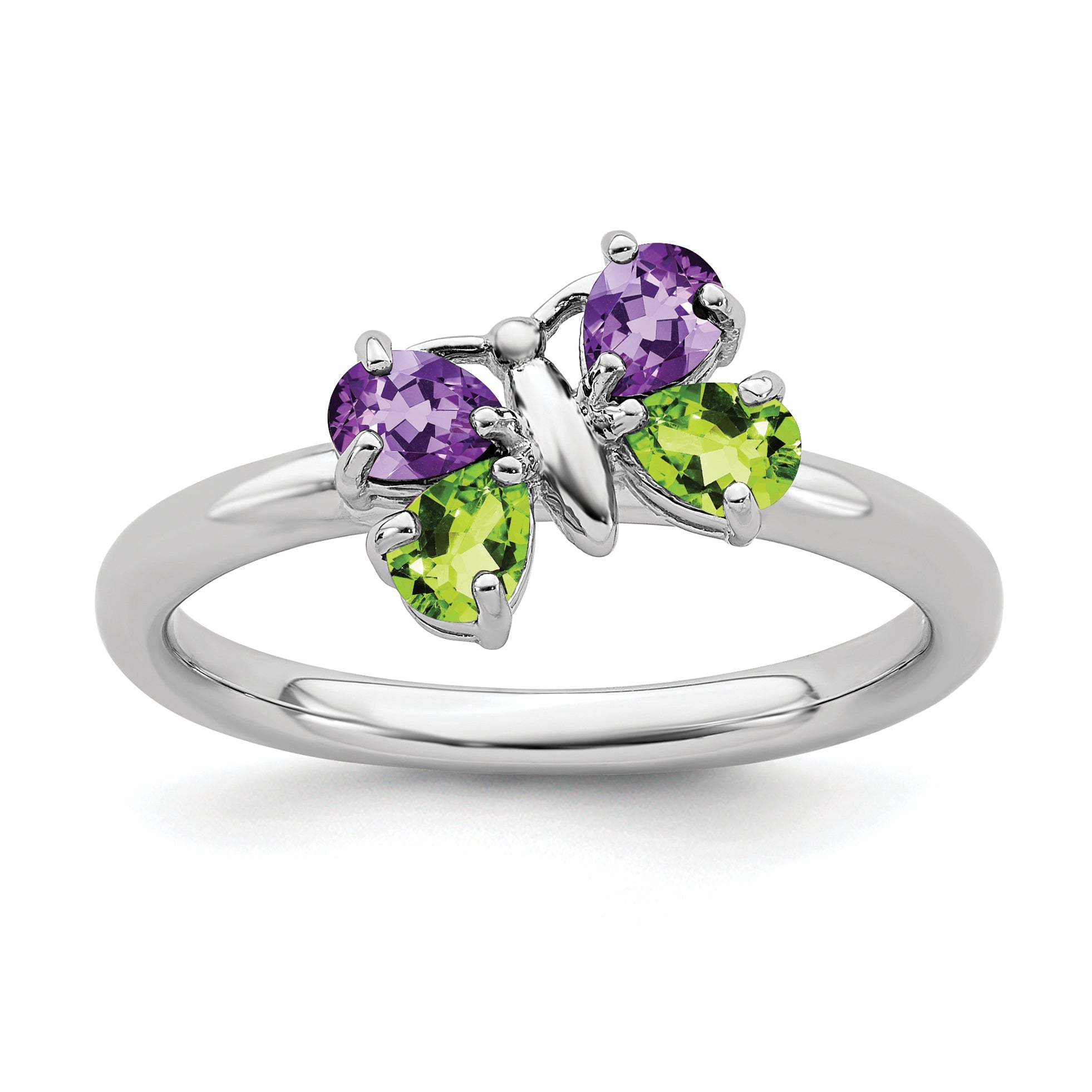 Sterlingsilber Stapelbar Expressions Amethyst & Peridot Schmetterling Ring