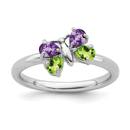 Sterlingsilber Stapelbar Expressions Amethyst & Peridot Schmetterling Ring