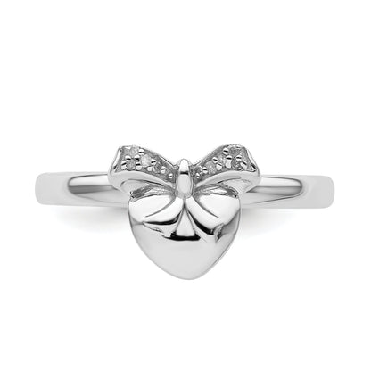 Sterlingsilber Stapelbar Expressions Herz mit Schleife Diamant Ring