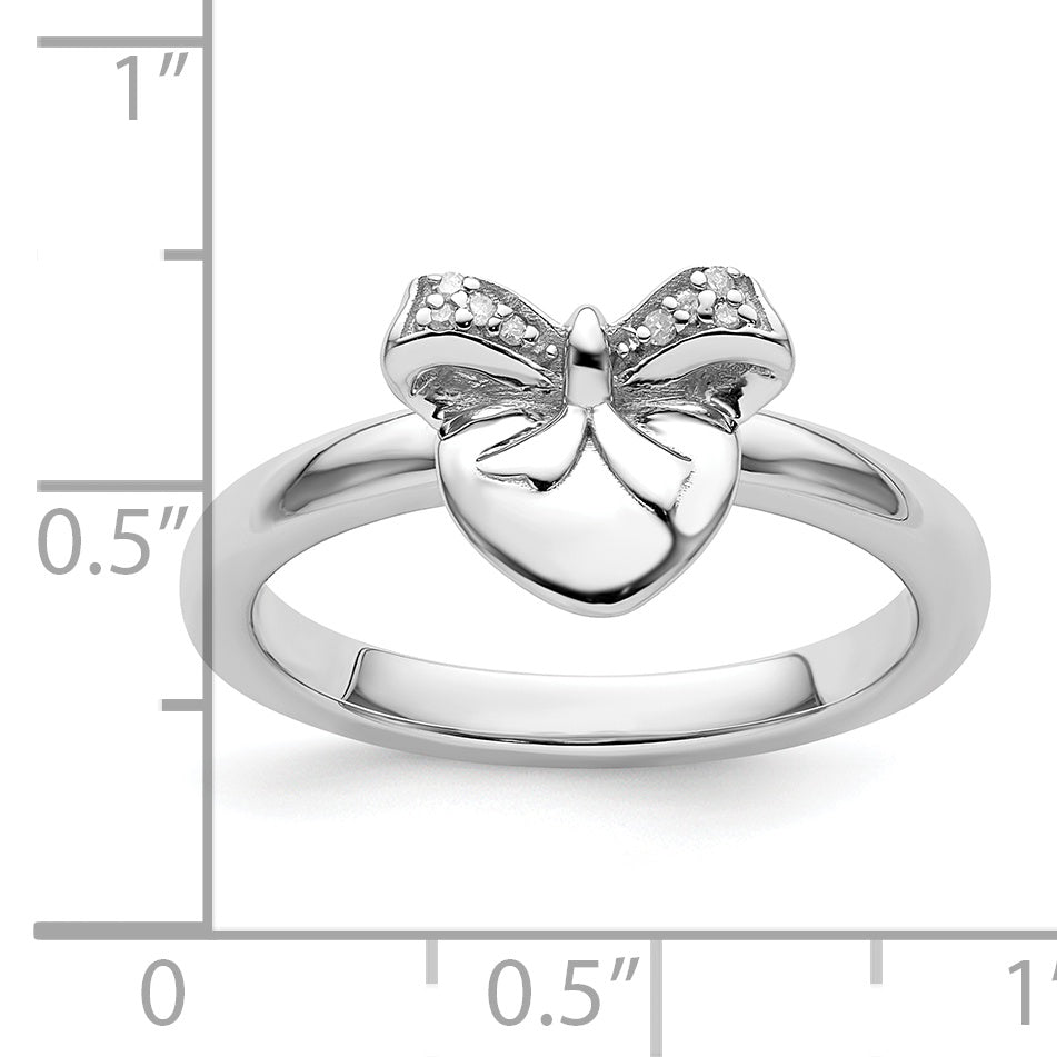 Sterlingsilber Stapelbar Expressions Herz mit Schleife Diamant Ring