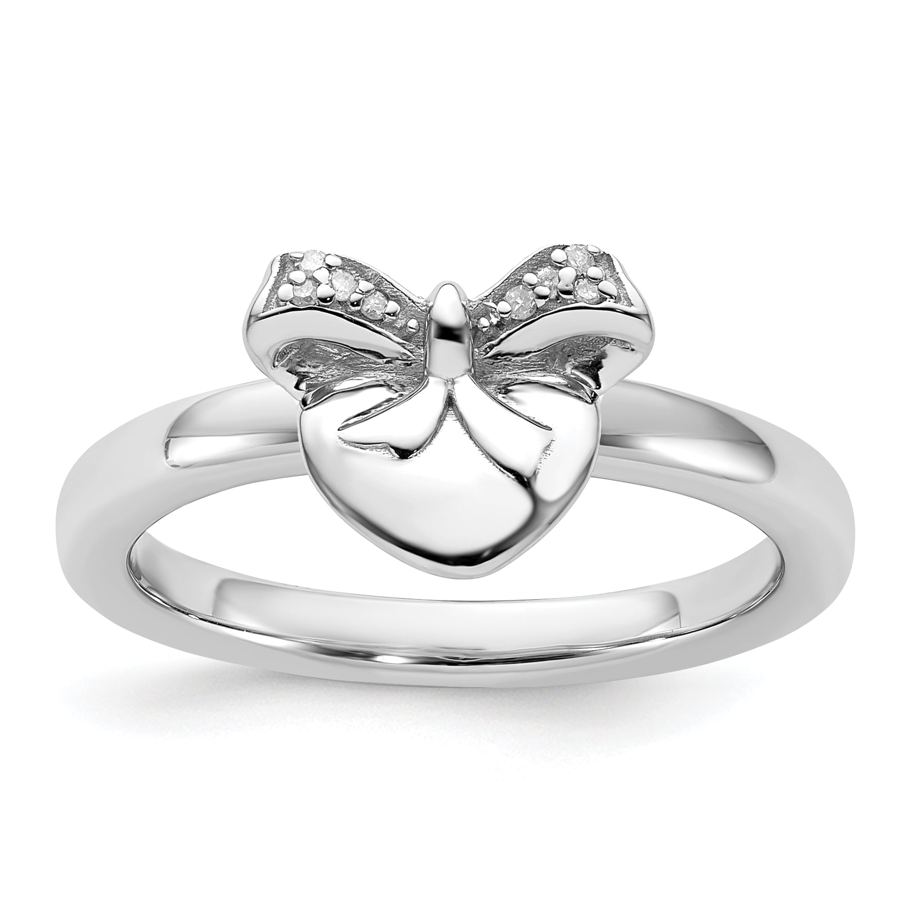 Sterlingsilber Stapelbar Expressions Herz mit Schleife Diamant Ring