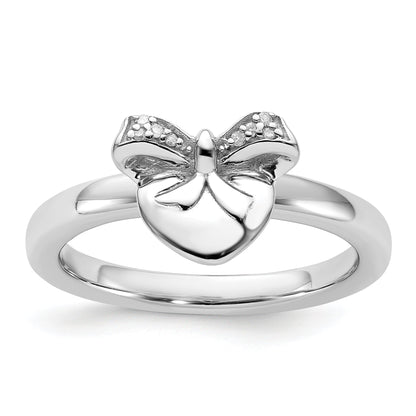 Sterlingsilber Stapelbar Expressions Herz mit Schleife Diamant Ring