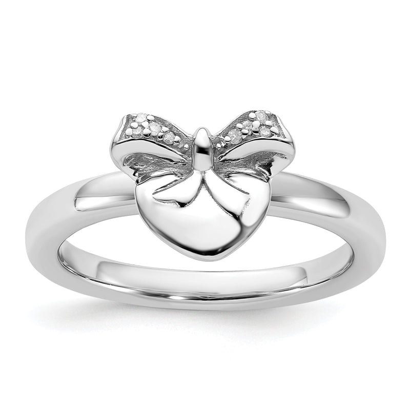 Sterlingsilber Stapelbar Expressions Herz mit Schleife Diamant Ring