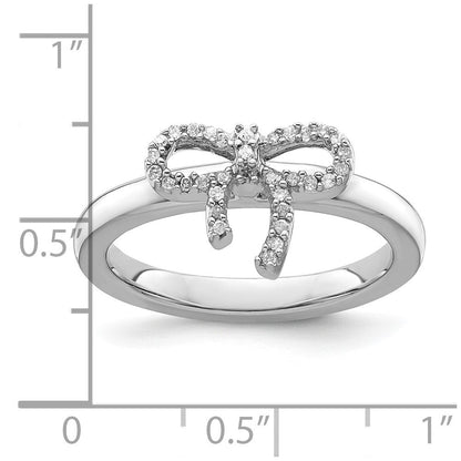 Sterlingsilber Stapelbar Expressions Schleife Diamant Ring (size 9 Nur)