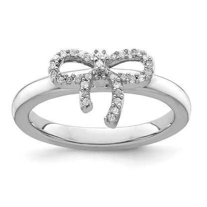 Sterlingsilber Stapelbar Expressions Schleife Diamant Ring (size 9 Nur)