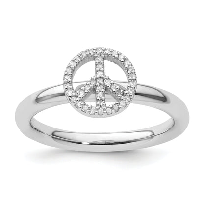 Sterlingsilber Stapelbar Expressions Frieden Symbol Diamant Ring