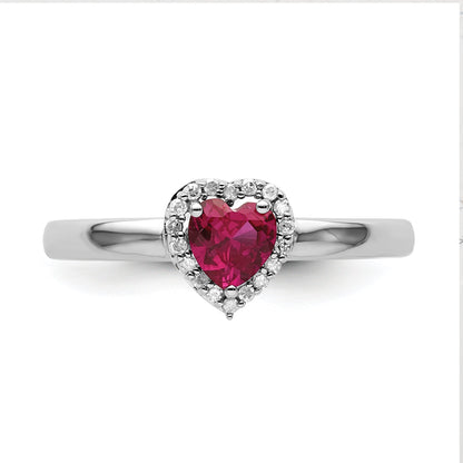 Sterlingsilber Stapelbar Expressions Cr. Rubin Herz Diamant Ring