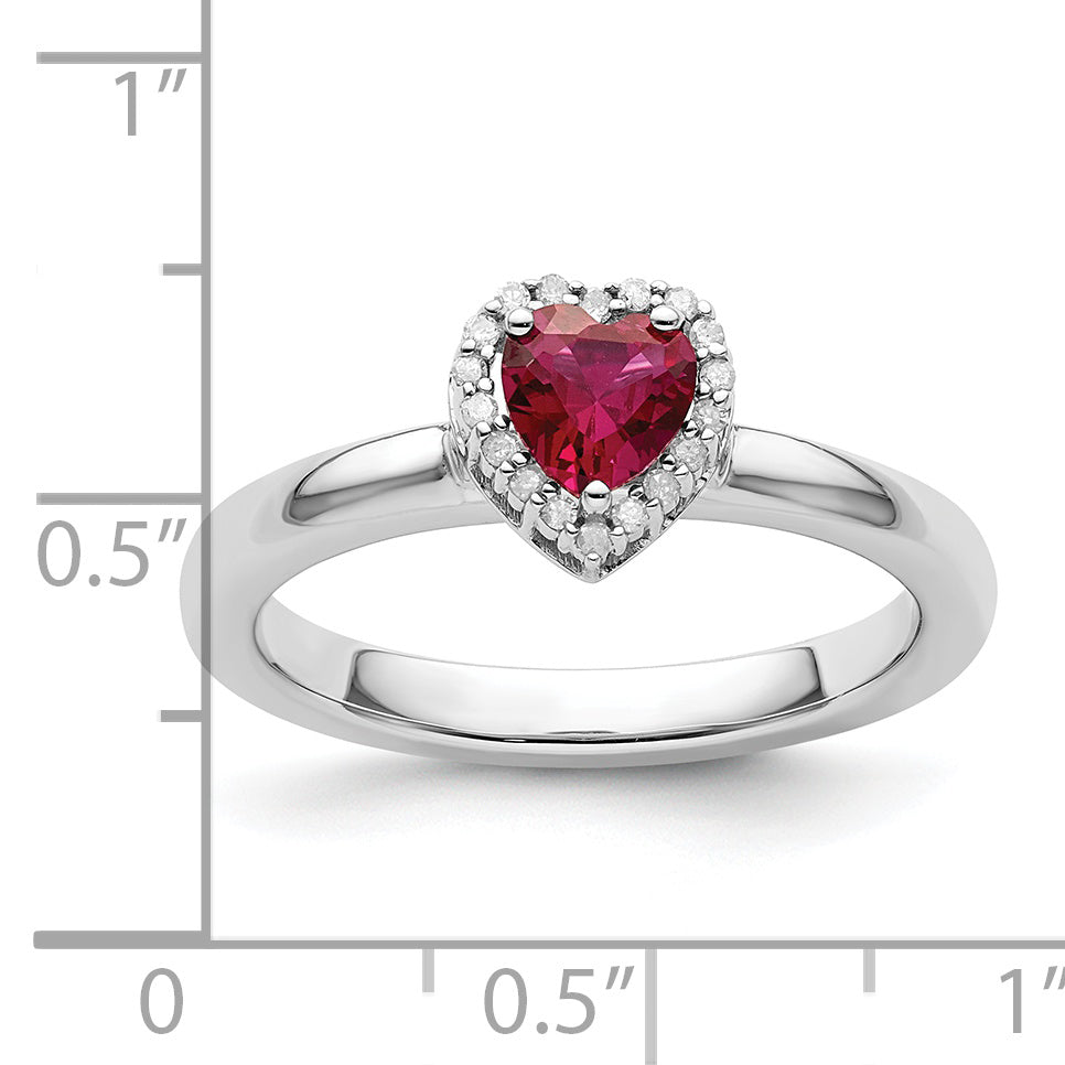Sterlingsilber Stapelbar Expressions Cr. Rubin Herz Diamant Ring
