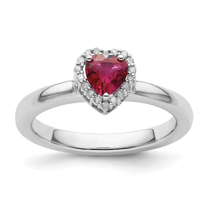 Sterlingsilber Stapelbar Expressions Cr. Rubin Herz Diamant Ring