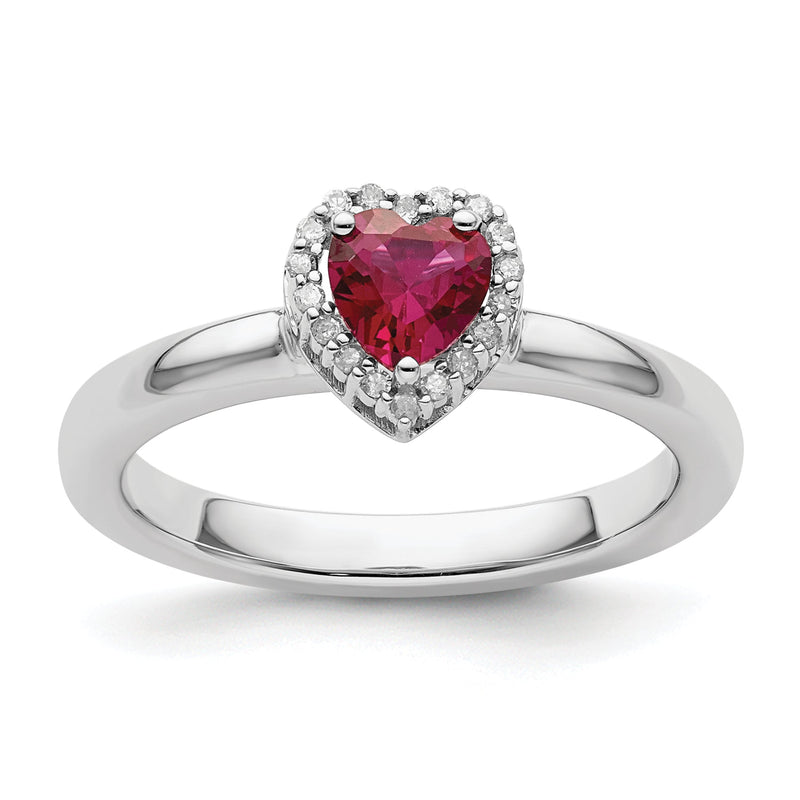 Sterlingsilber Stapelbar Expressions Cr. Rubin Herz Diamant Ring