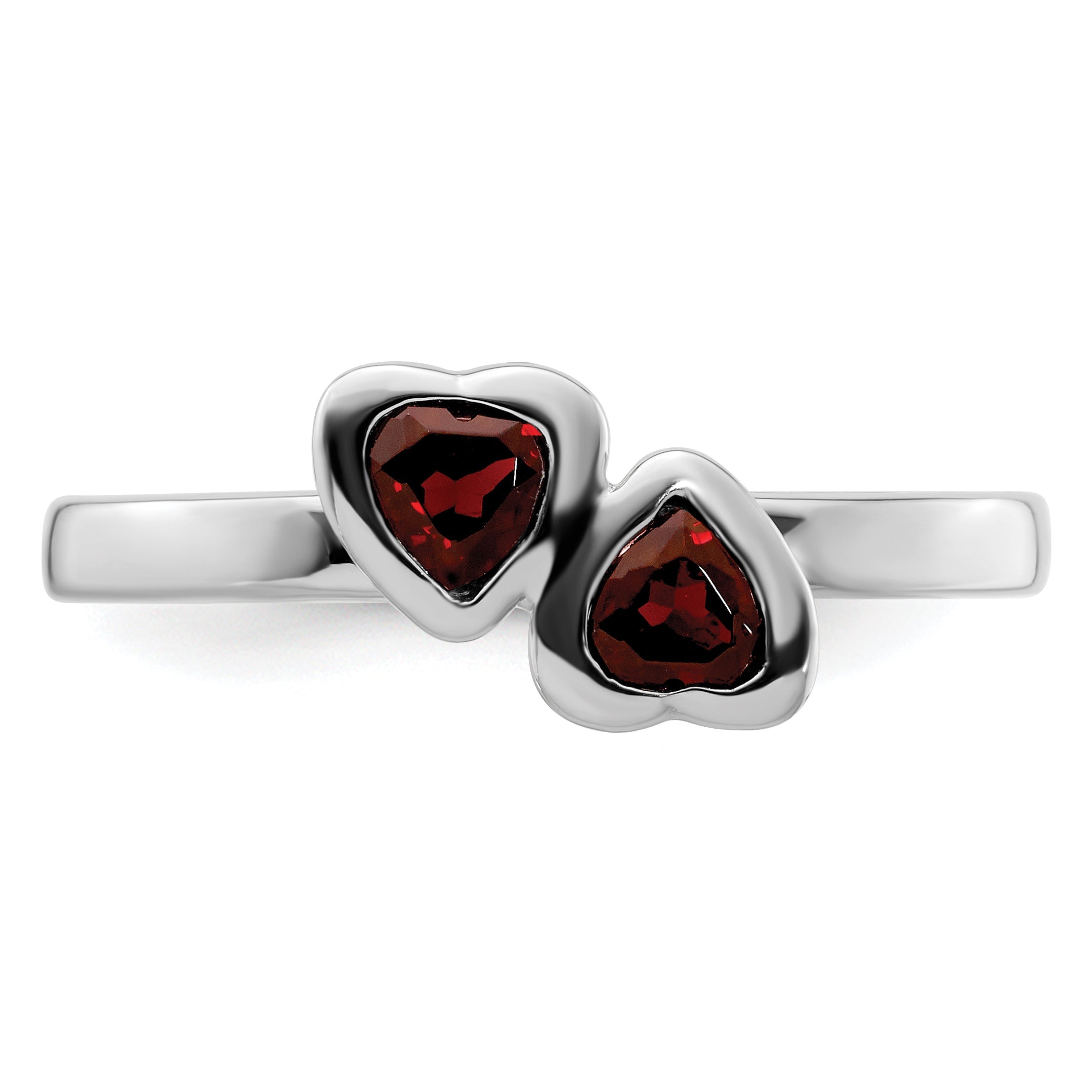Sterlingsilber Stapelbar Expressions Granat Doppelt Herz Ring