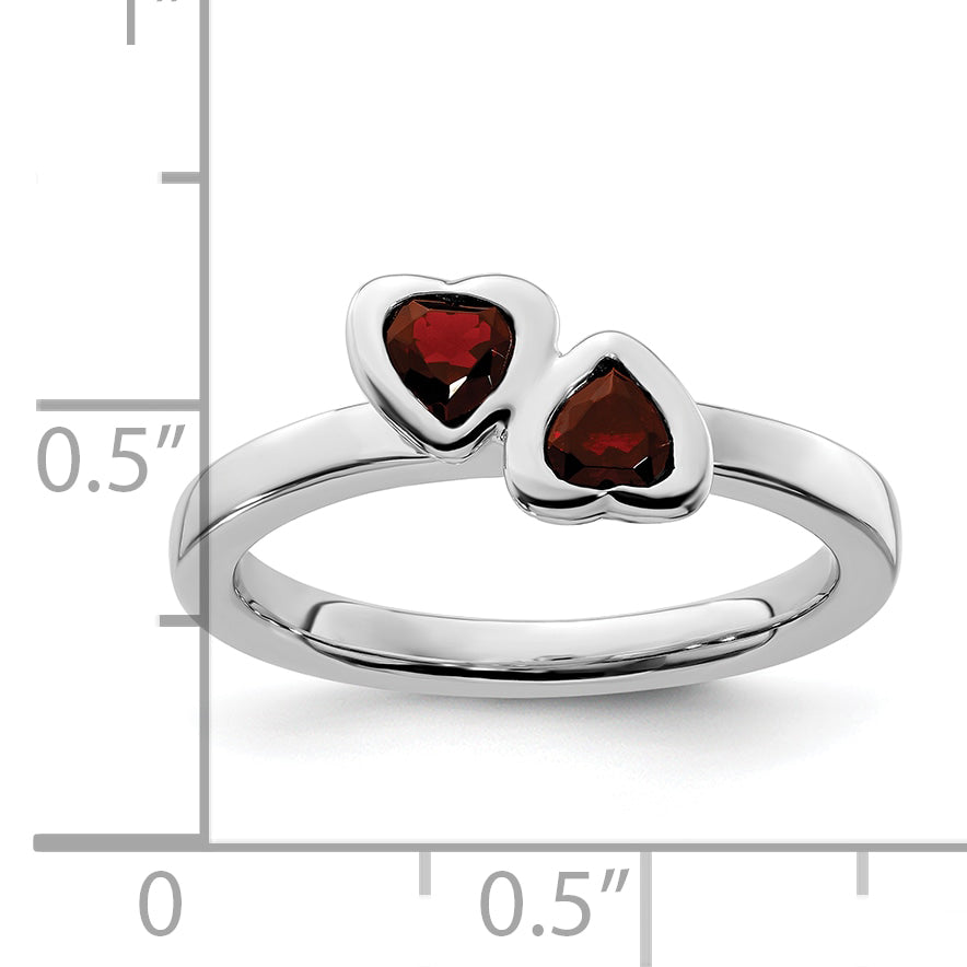 Sterlingsilber Stapelbar Expressions Granat Doppelt Herz Ring