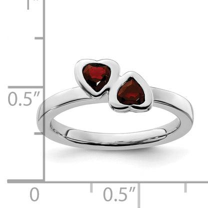 Sterlingsilber Stapelbar Expressions Granat Doppelt Herz Ring