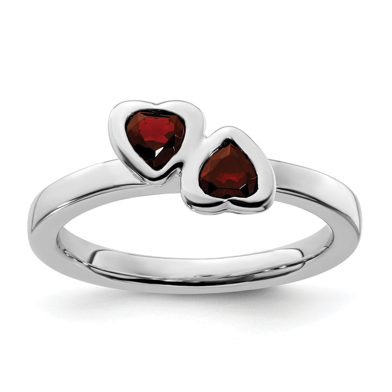 Sterlingsilber Stapelbar Expressions Granat Doppelt Herz Ring