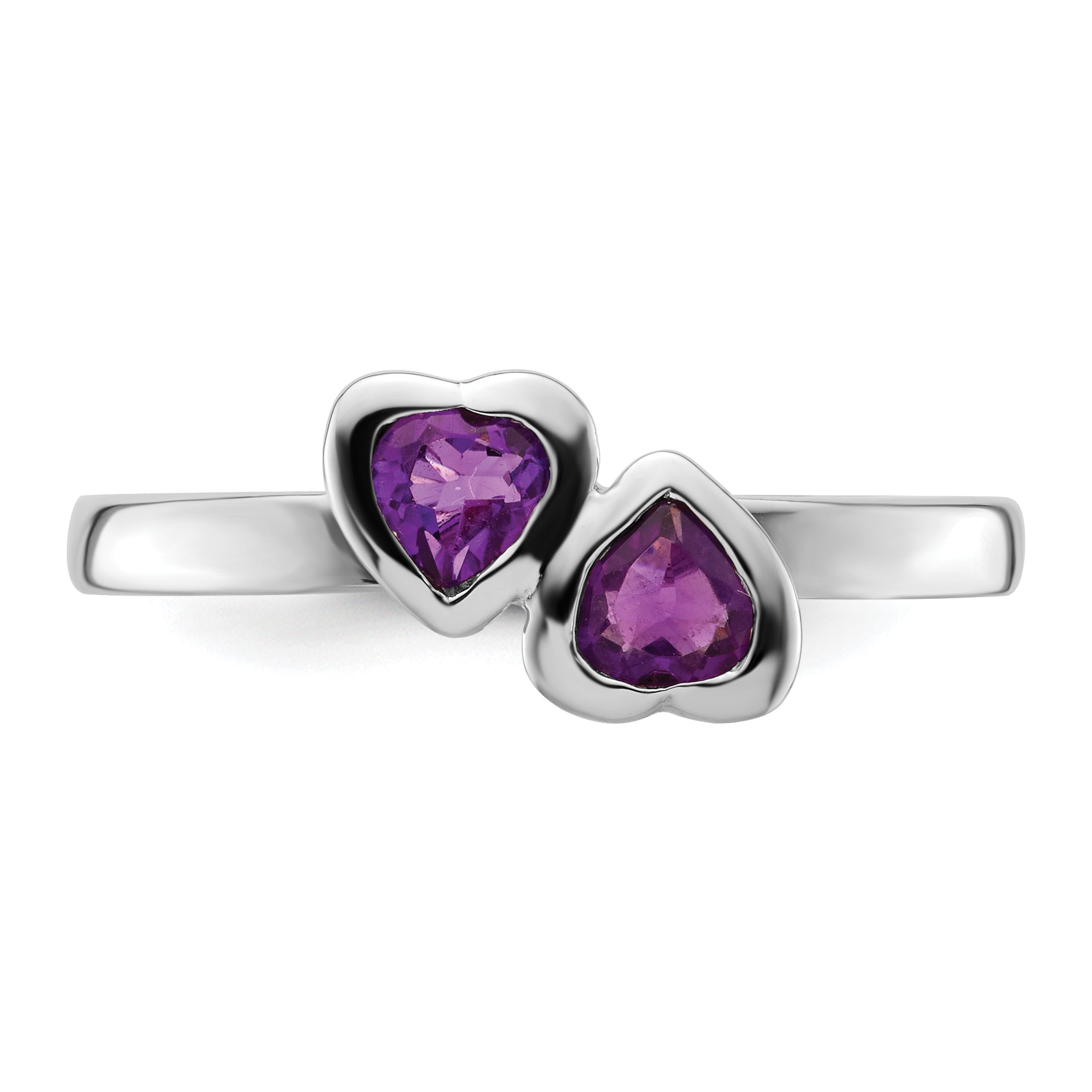 Sterlingsilber Stapelbar Expressions Amethyst Doppelt Herz Ring
