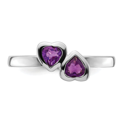 Sterlingsilber Stapelbar Expressions Amethyst Doppelt Herz Ring
