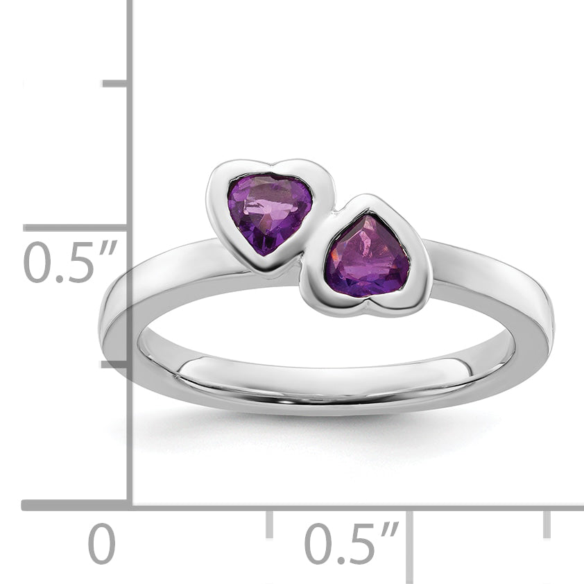 Sterlingsilber Stapelbar Expressions Amethyst Doppelt Herz Ring