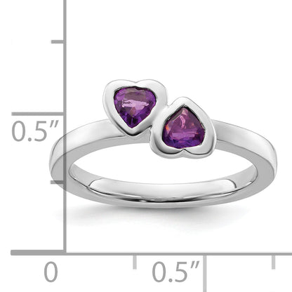 Sterlingsilber Stapelbar Expressions Amethyst Doppelt Herz Ring