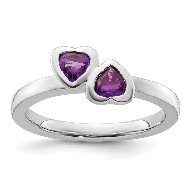 Sterlingsilber Stapelbar Expressions Amethyst Doppelt Herz Ring
