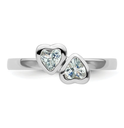 Sterlingsilber Stapelbar Expressions Aquamarin Doppelt Herz Ring