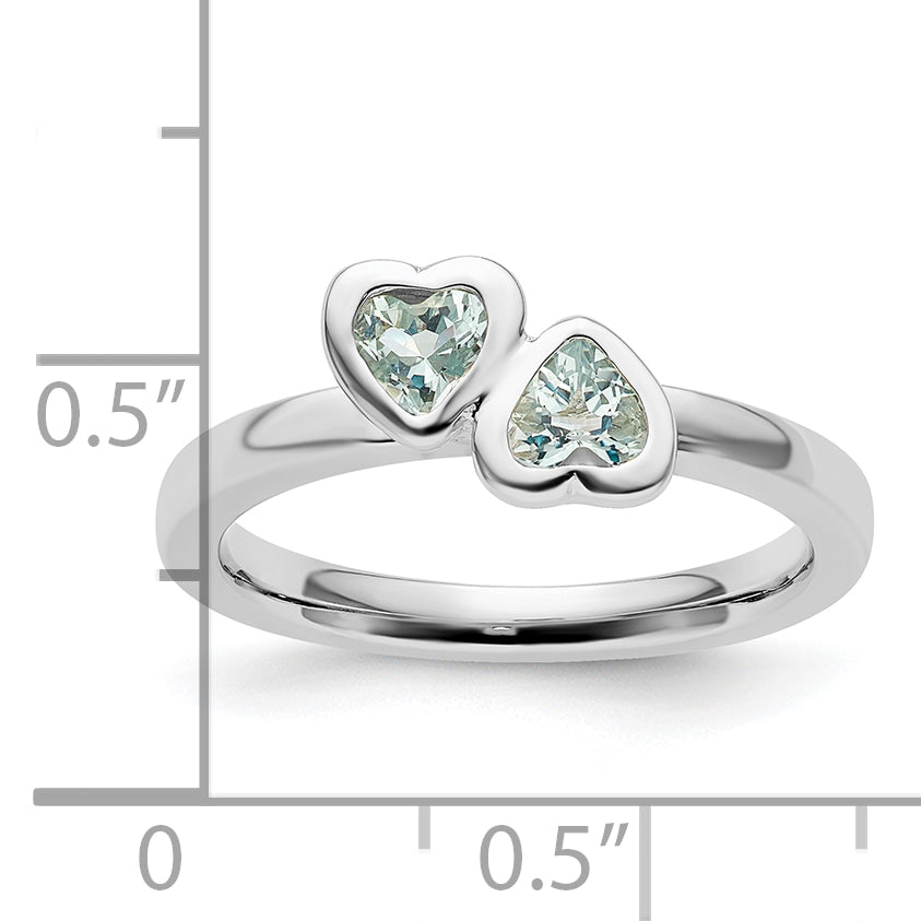 Sterlingsilber Stapelbar Expressions Aquamarin Doppelt Herz Ring
