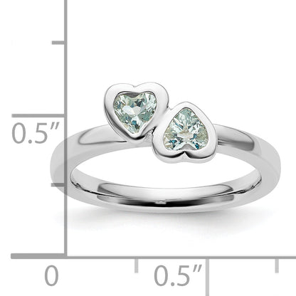Sterlingsilber Stapelbar Expressions Aquamarin Doppelt Herz Ring