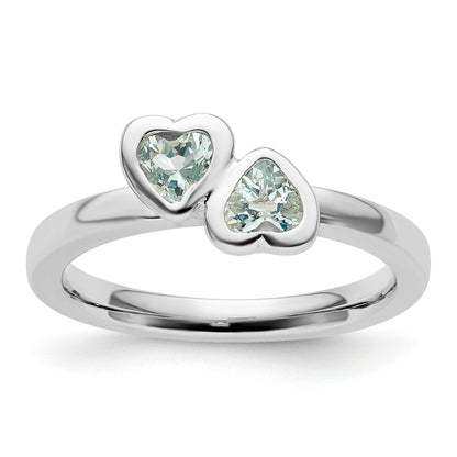 Sterlingsilber Stapelbar Expressions Aquamarin Doppelt Herz Ring