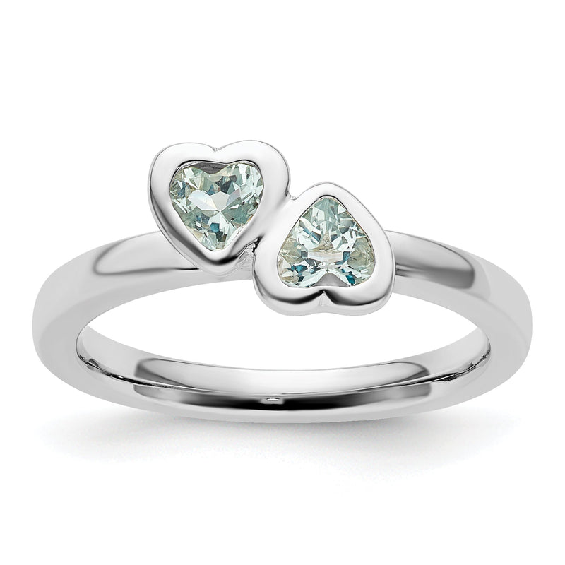 Sterlingsilber Stapelbar Expressions Aquamarin Doppelt Herz Ring