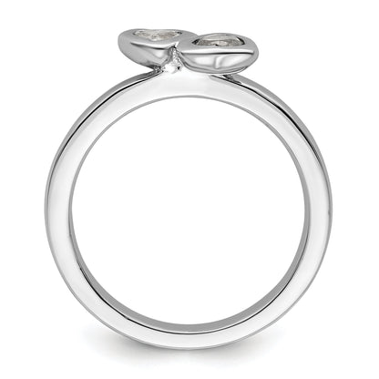Sterlingsilber Stapelbar Expressions Weiß Topas Doppelt Herz Ring