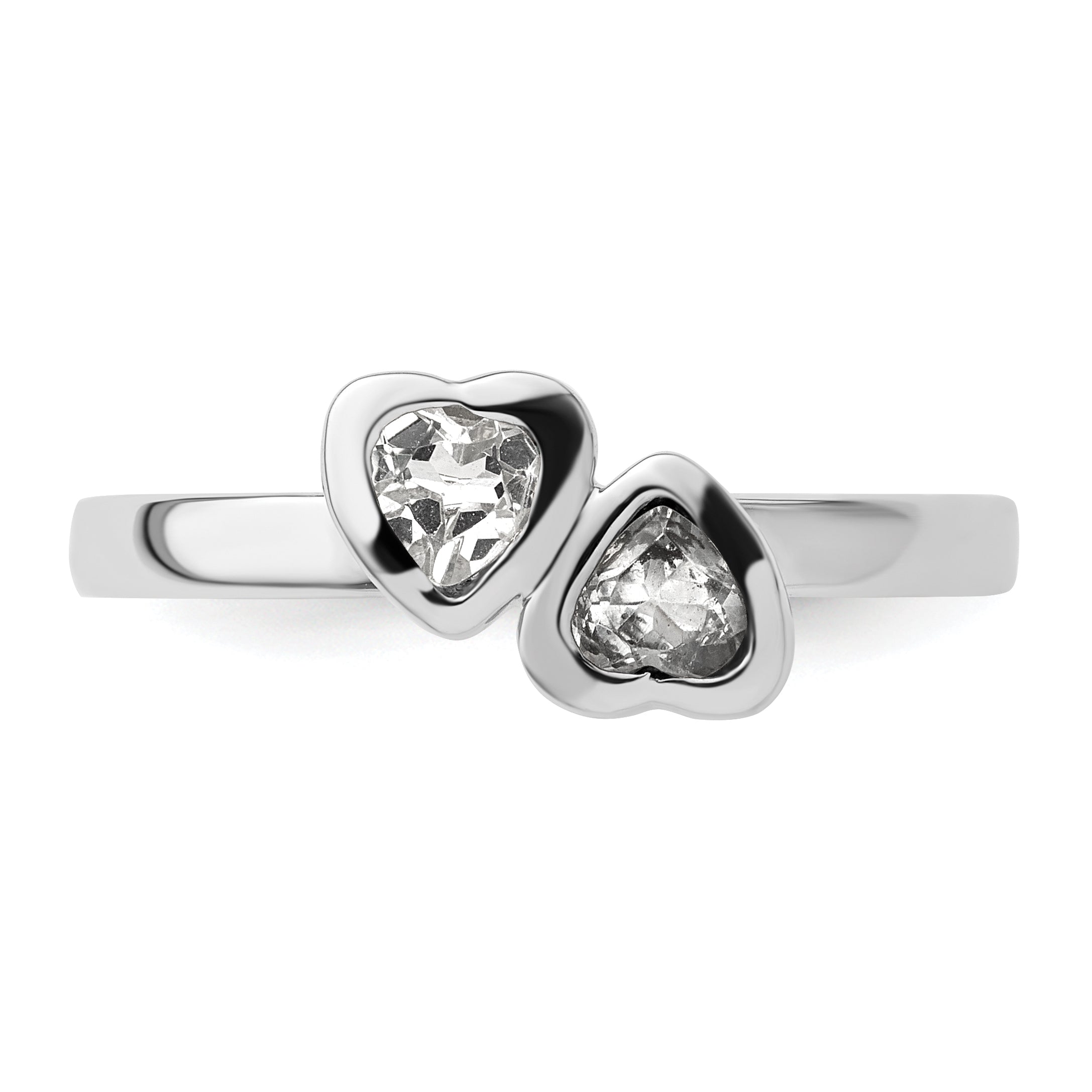 Sterlingsilber Stapelbar Expressions Weiß Topas Doppelt Herz Ring