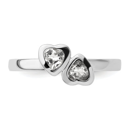Sterlingsilber Stapelbar Expressions Weiß Topas Doppelt Herz Ring