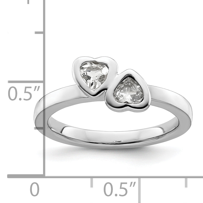 Sterlingsilber Stapelbar Expressions Weiß Topas Doppelt Herz Ring