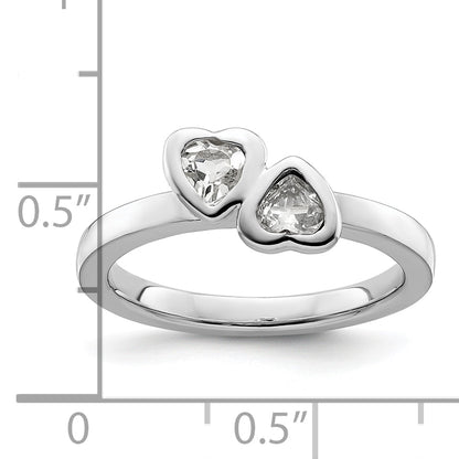 Sterlingsilber Stapelbar Expressions Weiß Topas Doppelt Herz Ring