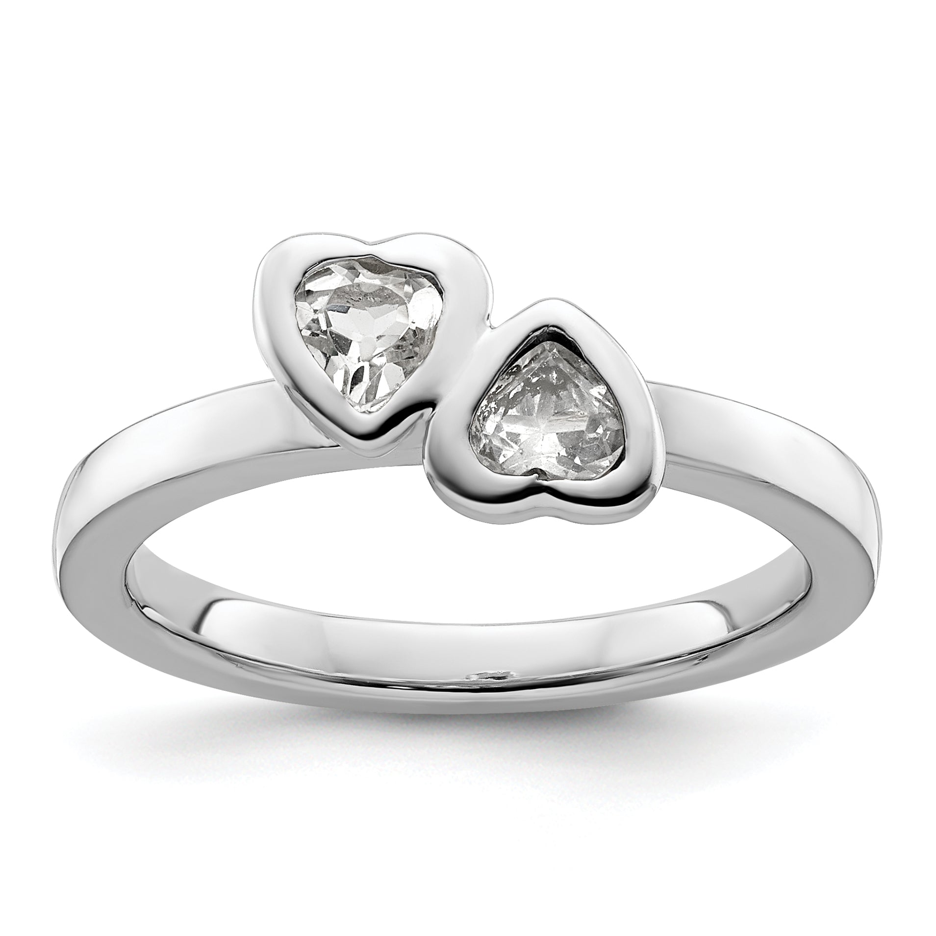 Sterlingsilber Stapelbar Expressions Weiß Topas Doppelt Herz Ring