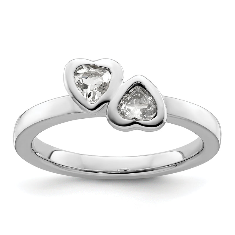 Sterlingsilber Stapelbar Expressions Weiß Topas Doppelt Herz Ring