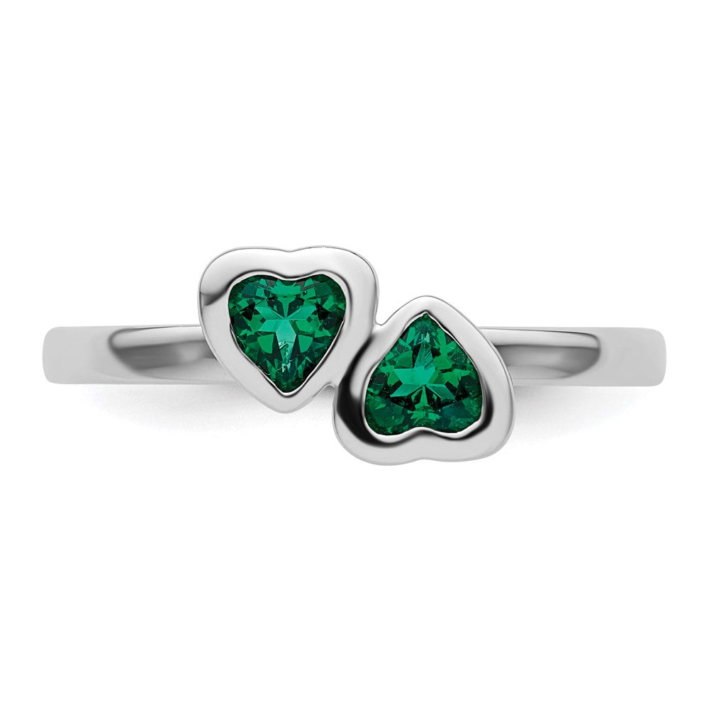 Sterlingsilber Stapelbar Expressions Cr. Smaragd Doppelt Herz Ring