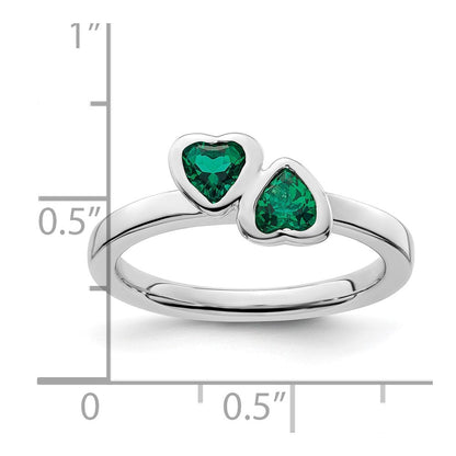 Sterlingsilber Stapelbar Expressions Cr. Smaragd Doppelt Herz Ring
