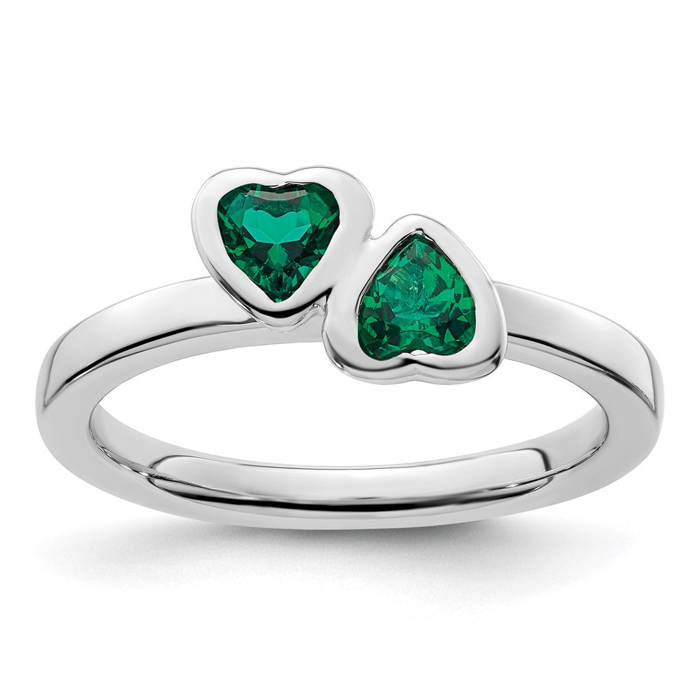 Sterlingsilber Stapelbar Expressions Cr. Smaragd Doppelt Herz Ring
