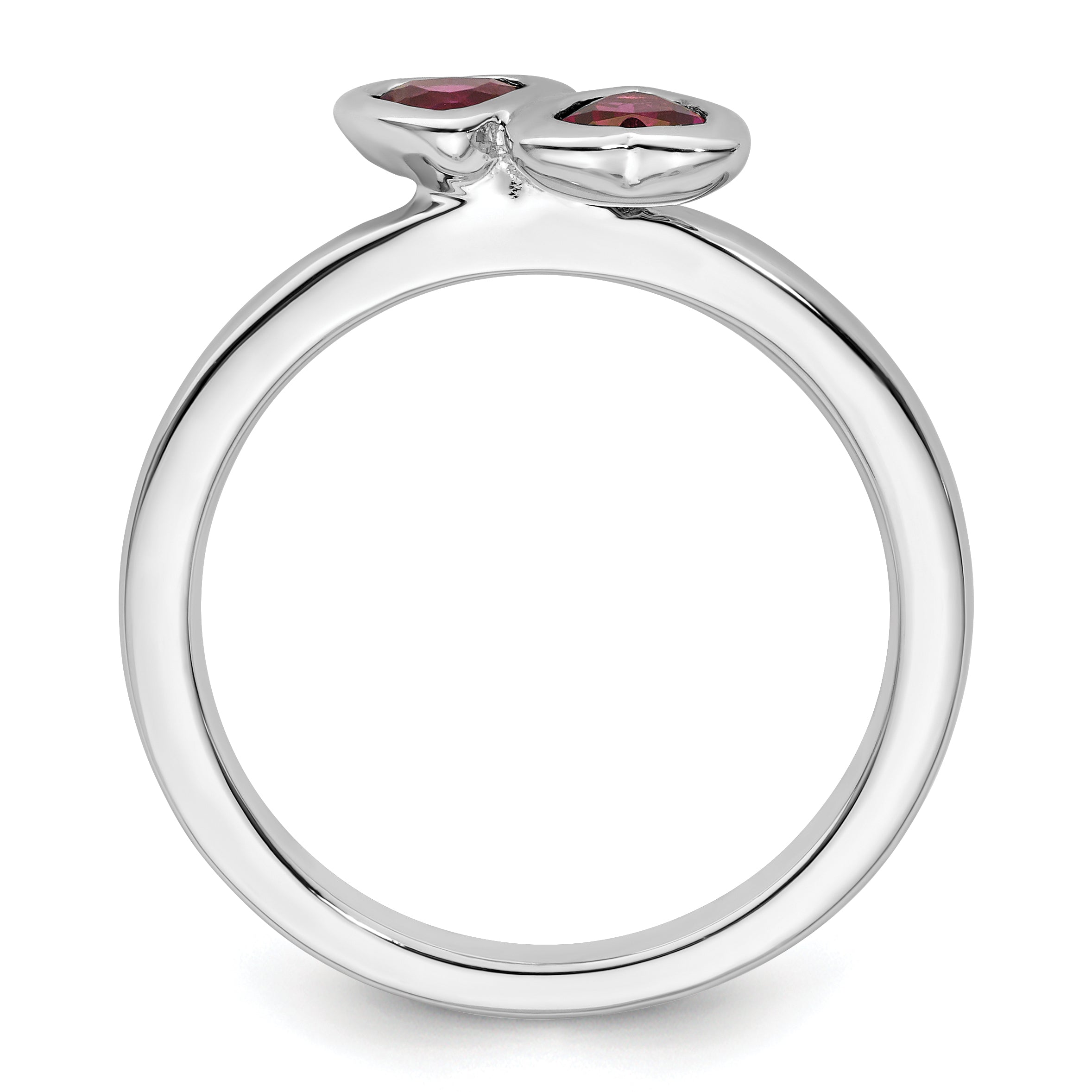 Sterlingsilber Stapelbar Expressions Rhodolith Granat Doppelt Herz Ring