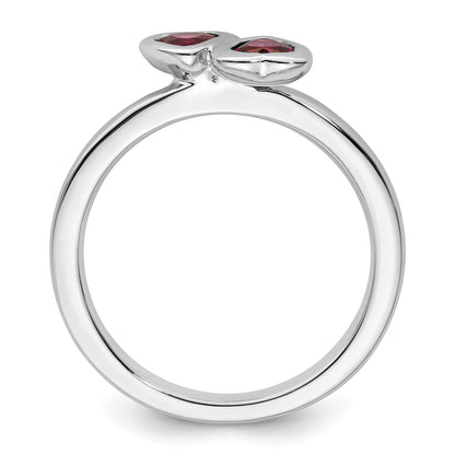 Sterlingsilber Stapelbar Expressions Rhodolith Granat Doppelt Herz Ring