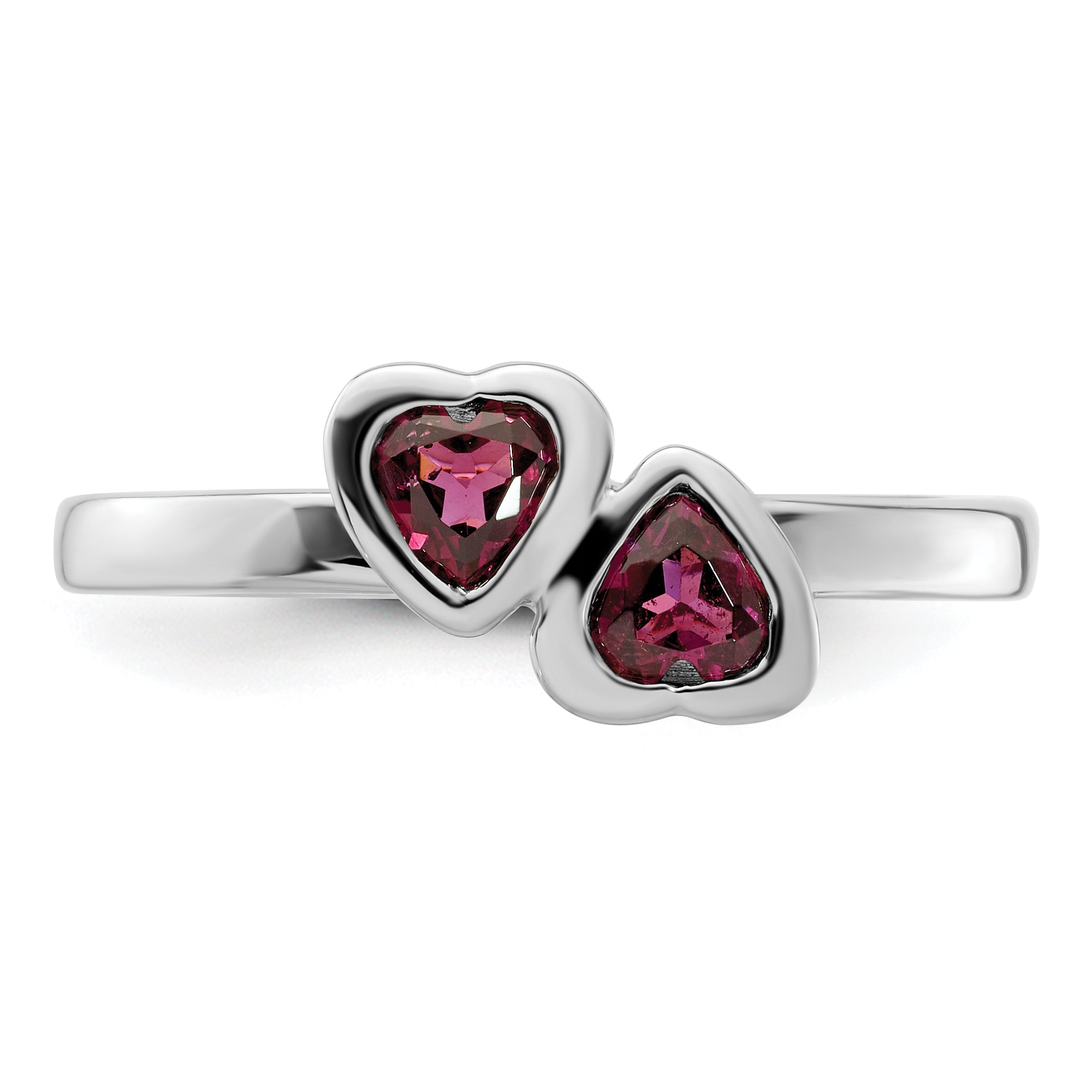 Sterlingsilber Stapelbar Expressions Rhodolith Granat Doppelt Herz Ring