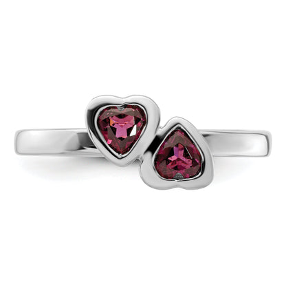 Sterlingsilber Stapelbar Expressions Rhodolith Granat Doppelt Herz Ring