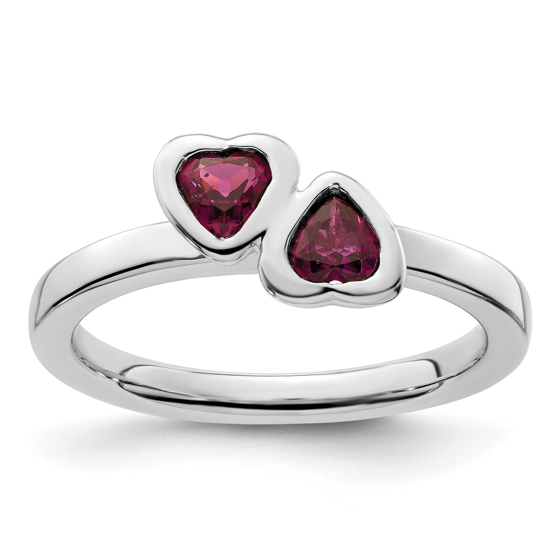 Sterlingsilber Stapelbar Expressions Rhodolith Granat Doppelt Herz Ring