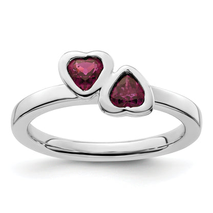 Sterlingsilber Stapelbar Expressions Rhodolith Granat Doppelt Herz Ring