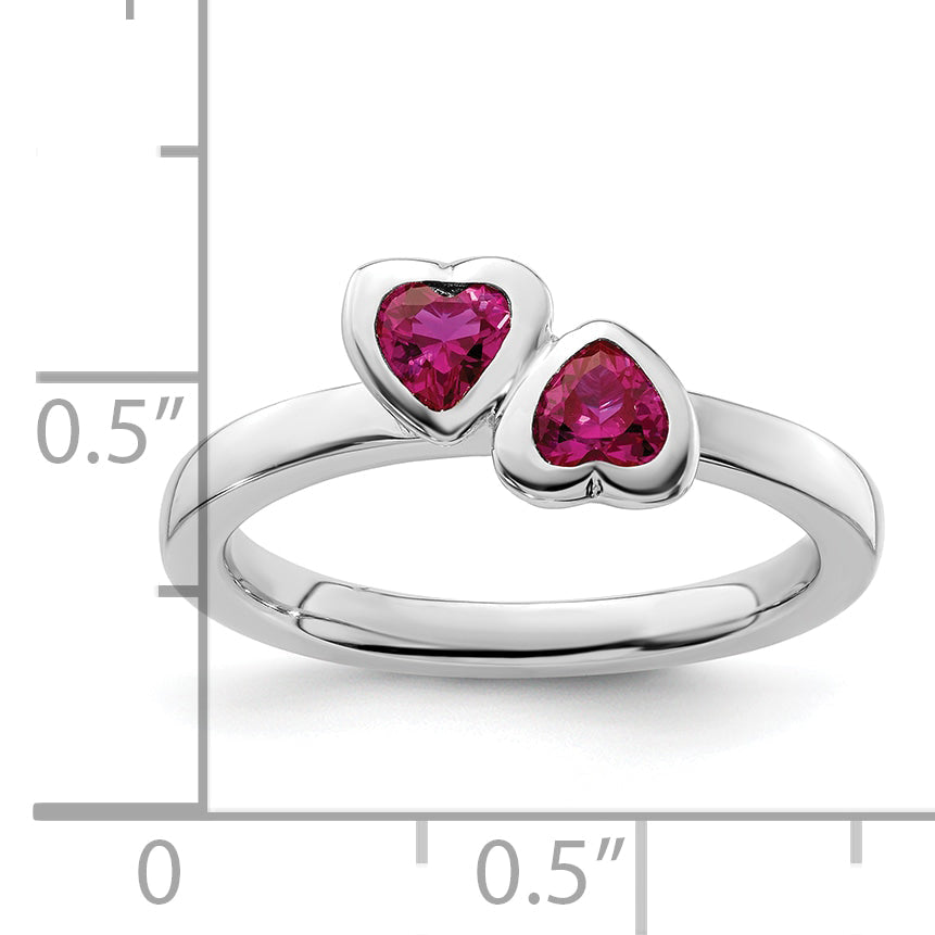 Sterlingsilber Stapelbar Expressions Cr. Rubin Doppelt Herz Ring