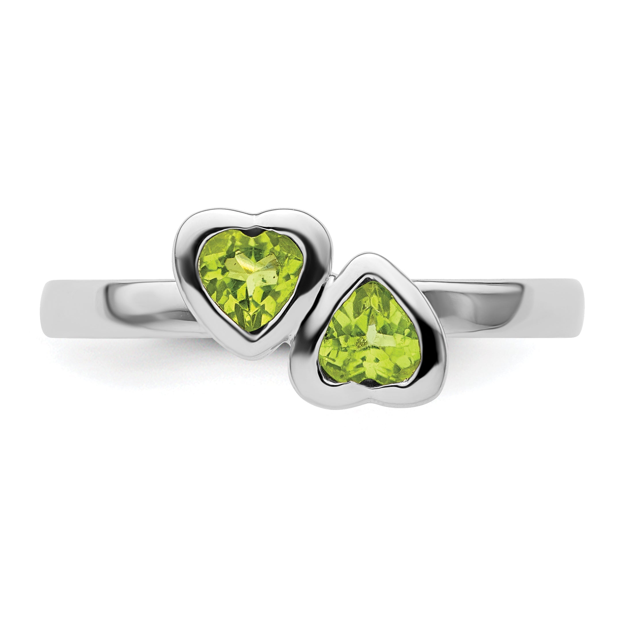 Sterlingsilber Stapelbar Expressions Peridot Doppelt Herz Ring
