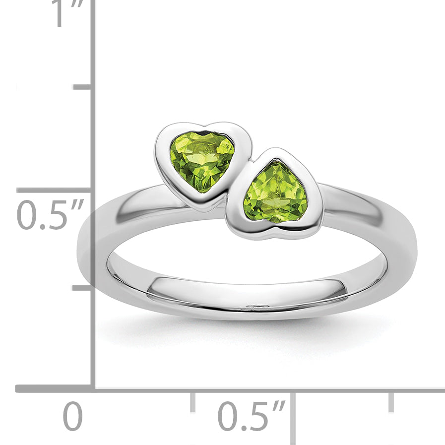 Sterlingsilber Stapelbar Expressions Peridot Doppelt Herz Ring