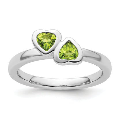 Sterlingsilber Stapelbar Expressions Peridot Doppelt Herz Ring